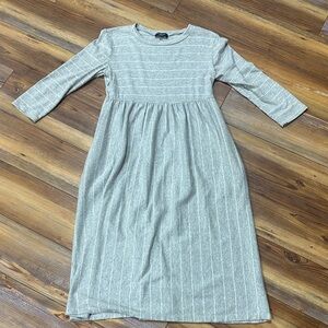 Striped Gray Knit Midi Dress - Women's Casual